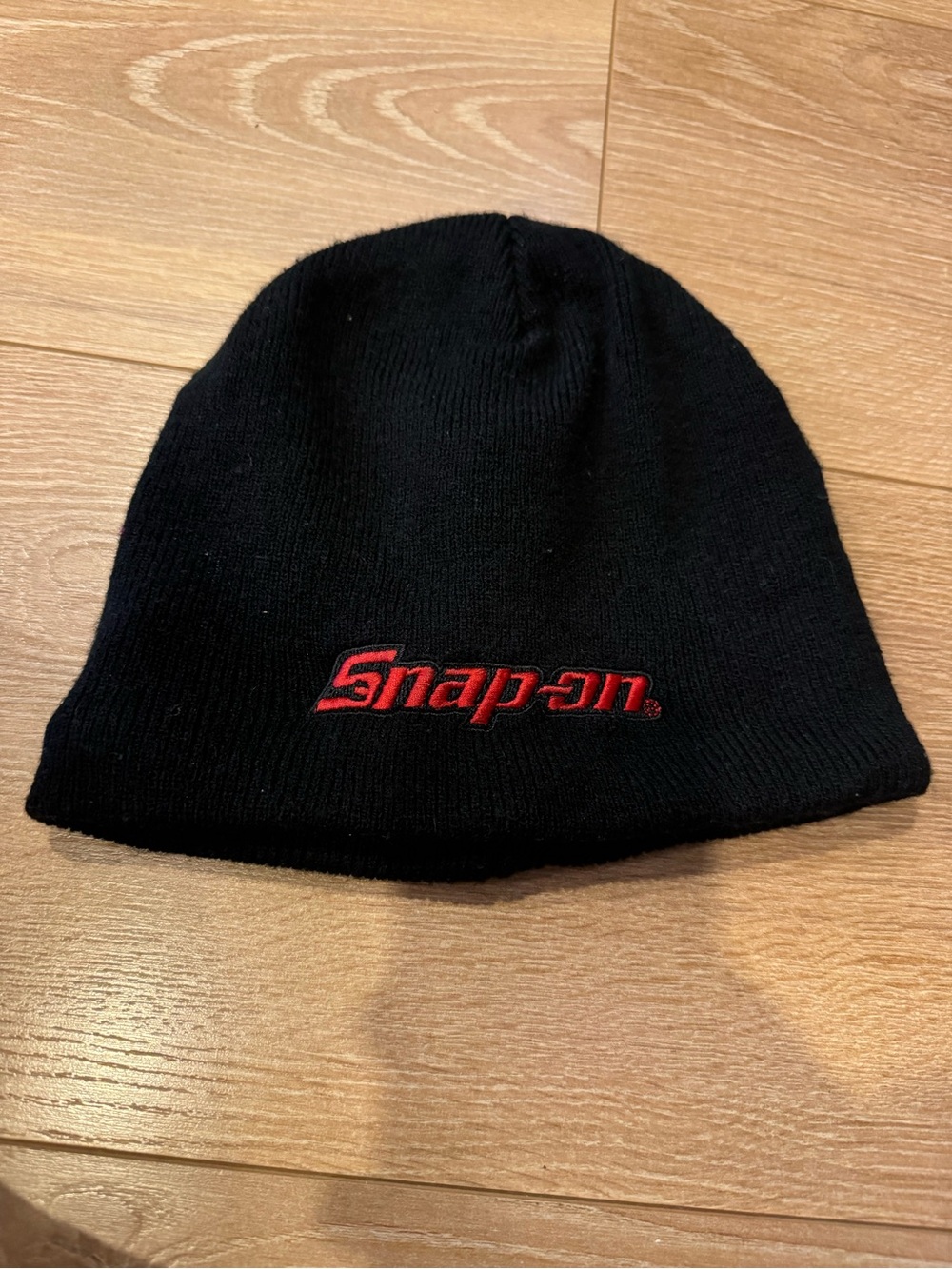 Snap Black Beanie with Red Snap-on Embroidery